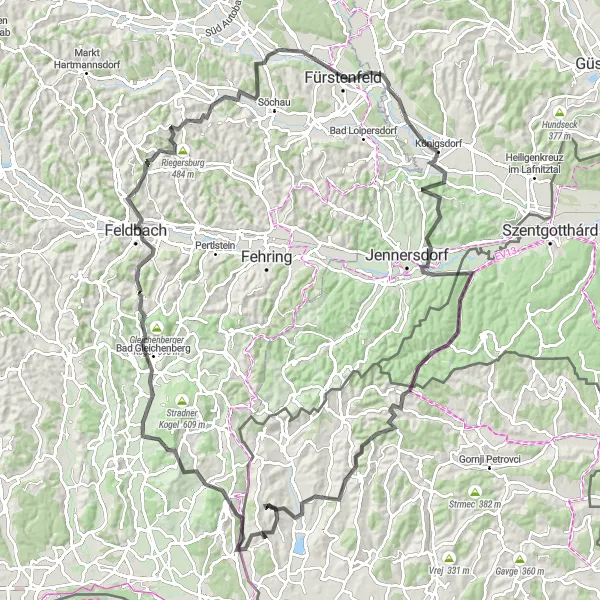 Miniaturní mapa "Cyklistická trasa Road blízko Rudersdorfu" inspirace pro cyklisty v oblasti Burgenland, Austria. Vytvořeno pomocí plánovače tras Tarmacs.app