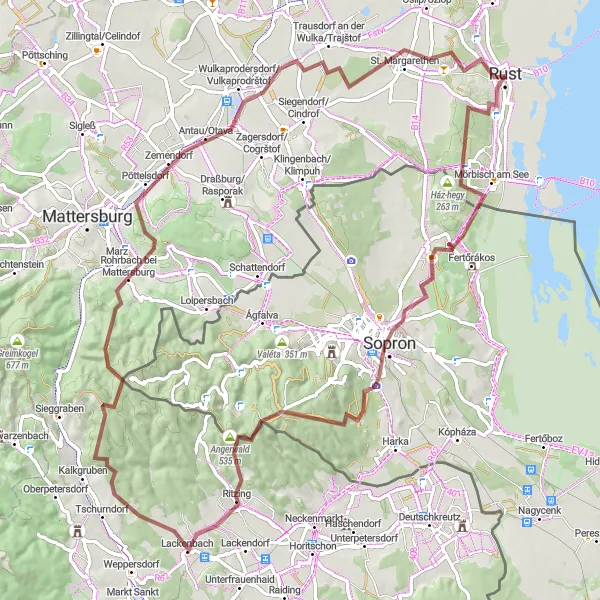 Miniatua del mapa de inspiración ciclista "Aventura en Grava por Burgenland" en Burgenland, Austria. Generado por Tarmacs.app planificador de rutas ciclistas