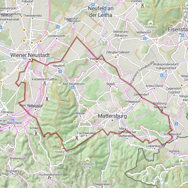 Miniaturní mapa "Gravelová trasa kolem Lanzenkirchenu" inspirace pro cyklisty v oblasti Burgenland, Austria. Vytvořeno pomocí plánovače tras Tarmacs.app