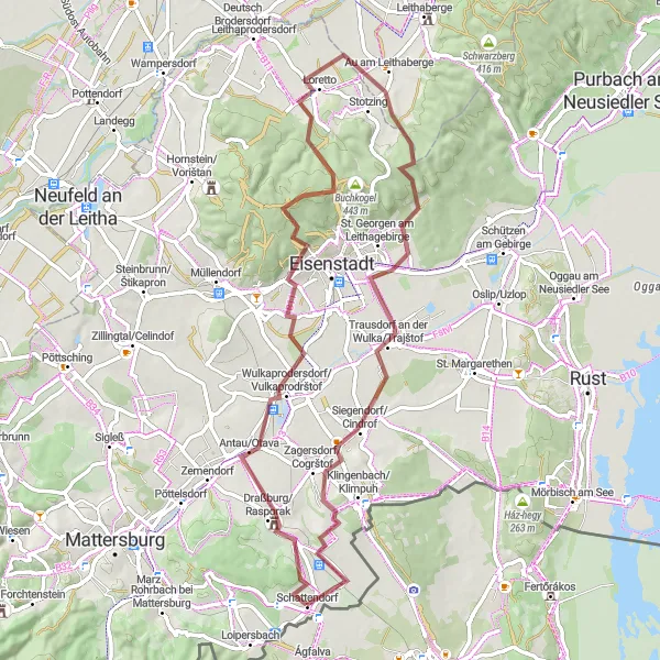 Miniatuurkaart van de fietsinspiratie "Gravelrit naar Schattendorf" in Burgenland, Austria. Gemaakt door de Tarmacs.app fietsrouteplanner