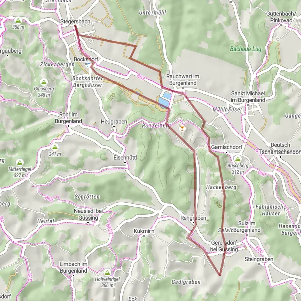 Miniaturní mapa "Trasa Gamischdorf-Kogel" inspirace pro cyklisty v oblasti Burgenland, Austria. Vytvořeno pomocí plánovače tras Tarmacs.app