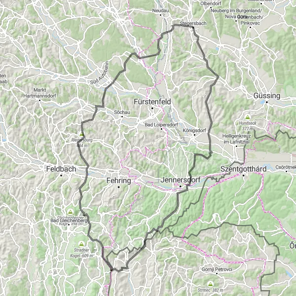 Map miniature of "Historic Villages Loop" cycling inspiration in Burgenland, Austria. Generated by Tarmacs.app cycling route planner