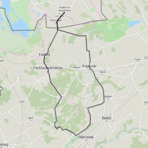 Kartminiatyr av "Cykling på vägarna till Pamhagen via Kapuvár" cykelinspiration i Burgenland, Austria. Genererad av Tarmacs.app cykelruttplanerare