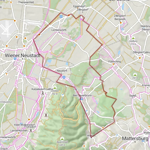 Miniatuurkaart van de fietsinspiratie "Gravelroute naar Eggendorf en Neudörfl" in Burgenland, Austria. Gemaakt door de Tarmacs.app fietsrouteplanner