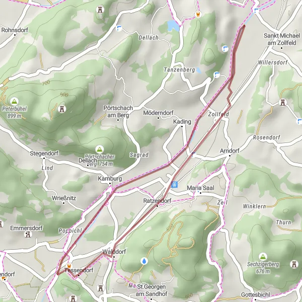 Miniatura della mappa di ispirazione al ciclismo "Giro tra Karnburg e Annabichl" nella regione di Kärnten, Austria. Generata da Tarmacs.app, pianificatore di rotte ciclistiche