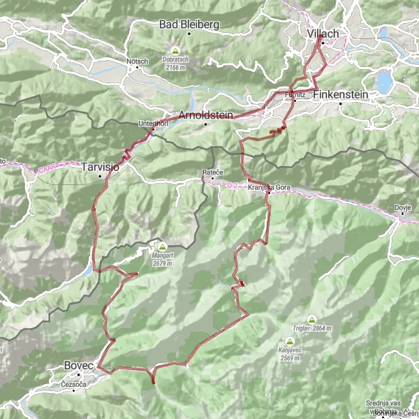 Miniatua del mapa de inspiración ciclista "Vršič Adventure Trail" en Kärnten, Austria. Generado por Tarmacs.app planificador de rutas ciclistas