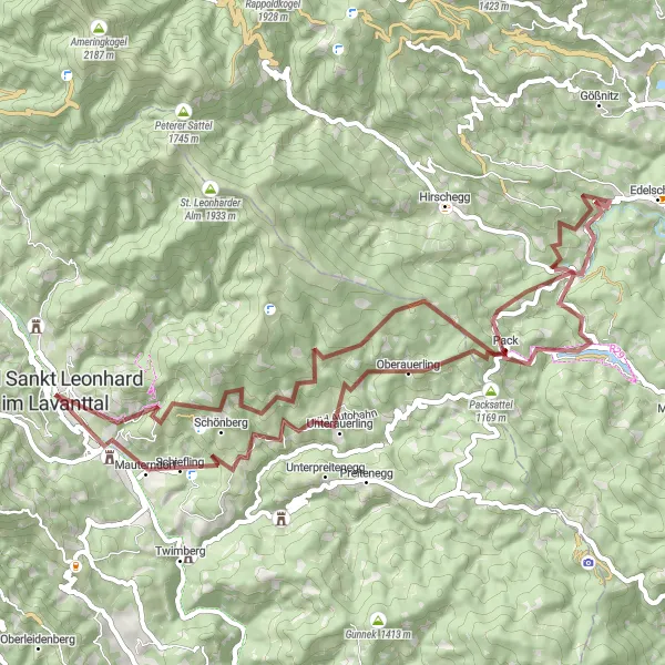 Karttaminiaatyyri "Wiesenau to Erzberg Gravel Expedition" pyöräilyinspiraatiosta alueella Kärnten, Austria. Luotu Tarmacs.app pyöräilyreittisuunnittelijalla