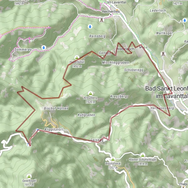 Miniatura della mappa di ispirazione al ciclismo "Esplorazione in Gravel di Gomarn" nella regione di Kärnten, Austria. Generata da Tarmacs.app, pianificatore di rotte ciclistiche