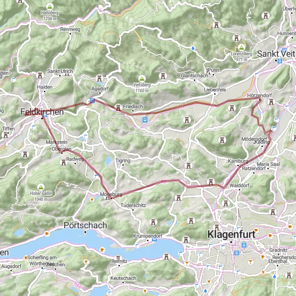 Miniature de la carte de l'inspiration cycliste "Les joyaux cachés de Carinthie en gravier" dans la Kärnten, Austria. Générée par le planificateur d'itinéraire cycliste Tarmacs.app