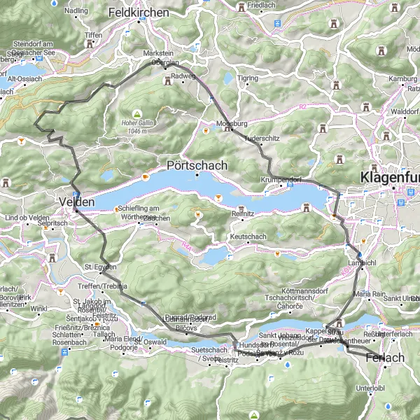 Karten-Miniaturansicht der Radinspiration "Kathreinkogel Auf und Ab" in Kärnten, Austria. Erstellt vom Tarmacs.app-Routenplaner für Radtouren