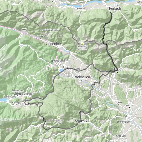 Mapa miniatúra "Kamenný okruh Jamnik-Bled" cyklistická inšpirácia v Kärnten, Austria. Vygenerované cyklistickým plánovačom trás Tarmacs.app