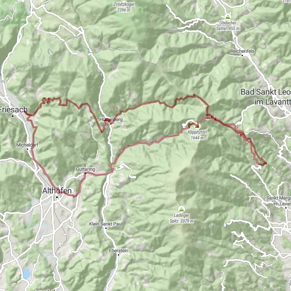 Miniatuurkaart van de fietsinspiratie "Gravelroute via Klippitztörl en Schwarzkogel" in Kärnten, Austria. Gemaakt door de Tarmacs.app fietsrouteplanner