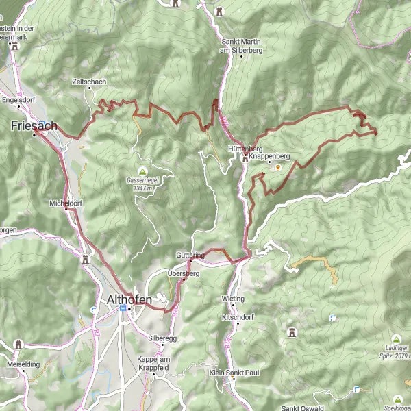 Kartminiatyr av "Gruvete sti til Guttaring" sykkelinspirasjon i Kärnten, Austria. Generert av Tarmacs.app sykkelrutoplanlegger