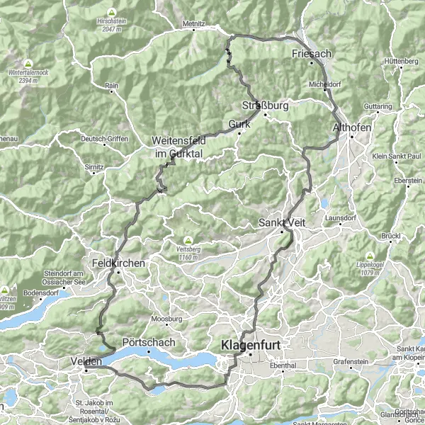 Miniatura della mappa di ispirazione al ciclismo "Percorso ciclabile su strada tra le meraviglie naturali di Kärnten" nella regione di Kärnten, Austria. Generata da Tarmacs.app, pianificatore di rotte ciclistiche