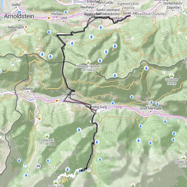 Miniatuurkaart van de fietsinspiratie "Tochtroute door de Alpen van Kärnten" in Kärnten, Austria. Gemaakt door de Tarmacs.app fietsrouteplanner