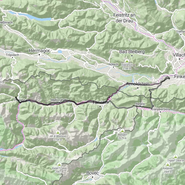 Miniaturekort af cykelinspirationen "Alpe-Adria Radweg" i Kärnten, Austria. Genereret af Tarmacs.app cykelruteplanlægger