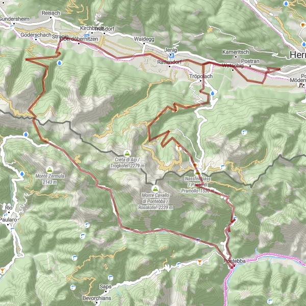 Map miniature of "Nassfeldpass Gravel Ride" cycling inspiration in Kärnten, Austria. Generated by Tarmacs.app cycling route planner