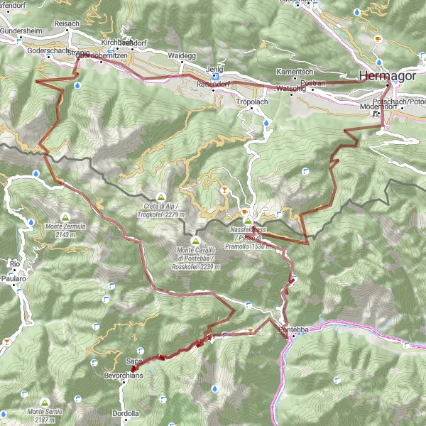 Miniatuurkaart van de fietsinspiratie "Gravelroute rond Hermagor" in Kärnten, Austria. Gemaakt door de Tarmacs.app fietsrouteplanner