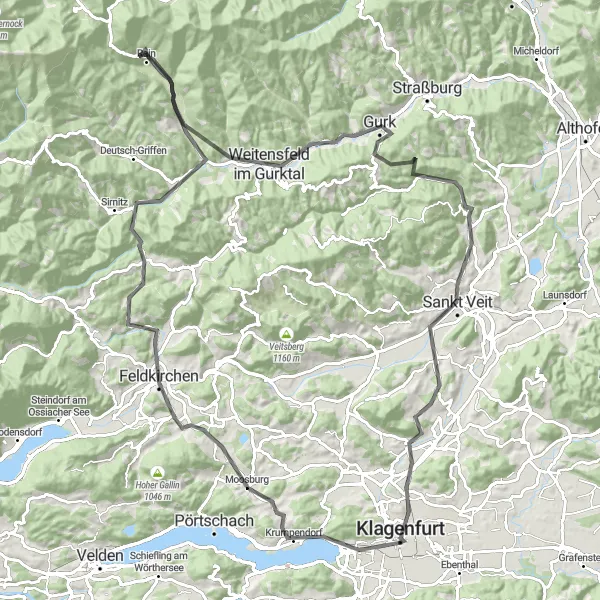 Map miniature of "Countryside Adventure" cycling inspiration in Kärnten, Austria. Generated by Tarmacs.app cycling route planner