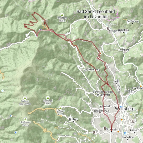 Miniatura della mappa di ispirazione al ciclismo "Esplorazione naturalistica in montagna" nella regione di Kärnten, Austria. Generata da Tarmacs.app, pianificatore di rotte ciclistiche