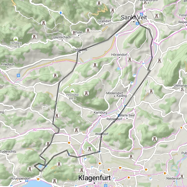 Karten-Miniaturansicht der Radinspiration "Norenberg-Spitalsberg Rundkurs" in Kärnten, Austria. Erstellt vom Tarmacs.app-Routenplaner für Radtouren