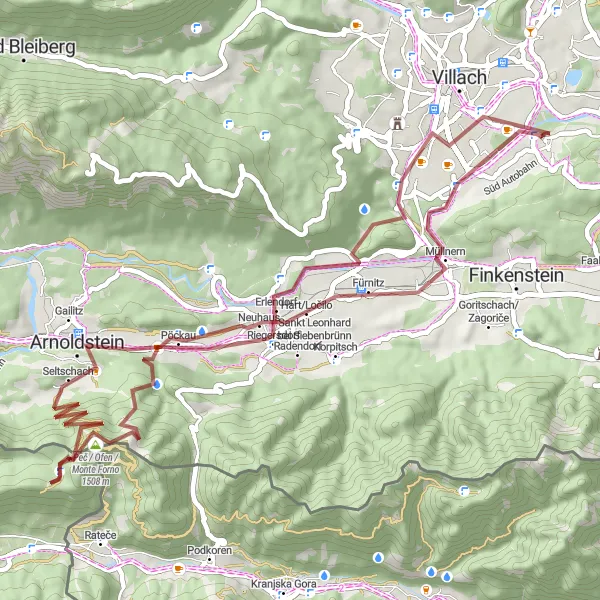 Miniatura della mappa di ispirazione al ciclismo "Avventura in bicicletta attraverso le montagne" nella regione di Kärnten, Austria. Generata da Tarmacs.app, pianificatore di rotte ciclistiche