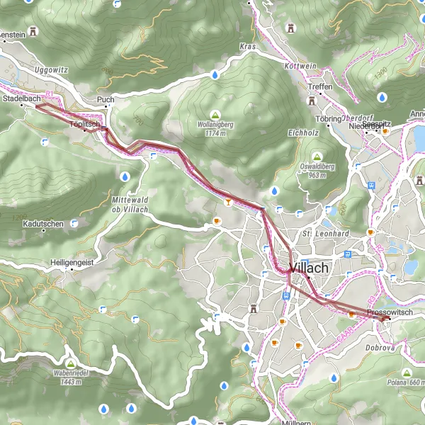 Miniatura della mappa di ispirazione al ciclismo "Esplorazione naturale delle colline di Villach" nella regione di Kärnten, Austria. Generata da Tarmacs.app, pianificatore di rotte ciclistiche