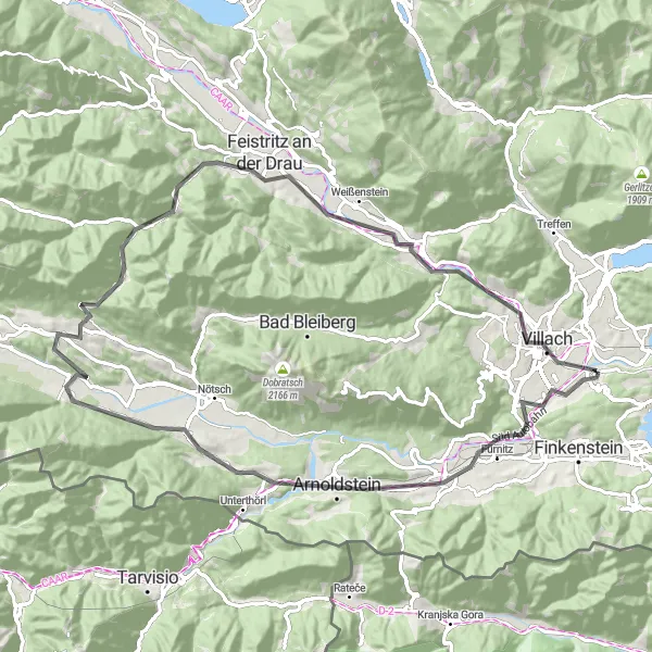 Miniatuurkaart van de fietsinspiratie "Panoramische fietstocht naar Feistritz an der Gail" in Kärnten, Austria. Gemaakt door de Tarmacs.app fietsrouteplanner