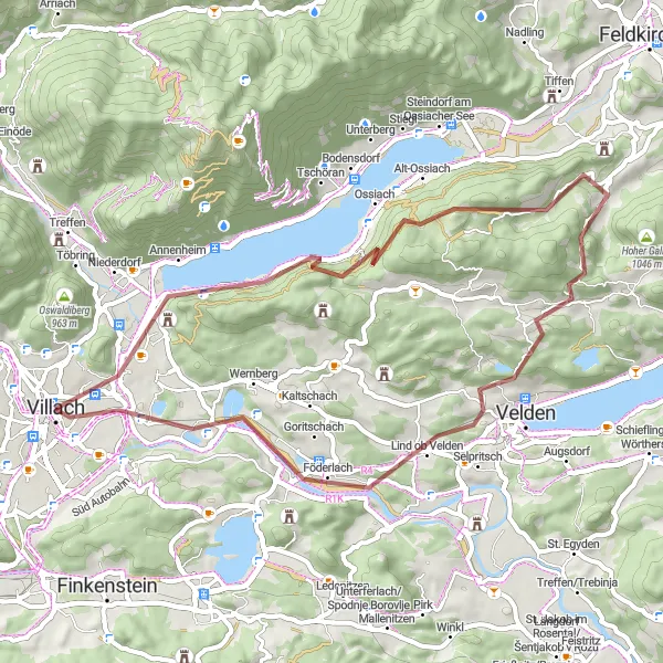 Kartminiatyr av "Grusvei rute rundt Lind" sykkelinspirasjon i Kärnten, Austria. Generert av Tarmacs.app sykkelrutoplanlegger