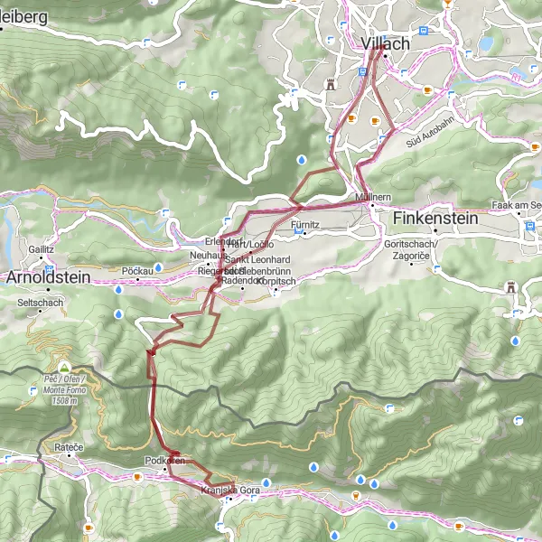 Mapa miniatúra "Přírodní krasavice Kranjska Gora" cyklistická inšpirácia v Kärnten, Austria. Vygenerované cyklistickým plánovačom trás Tarmacs.app