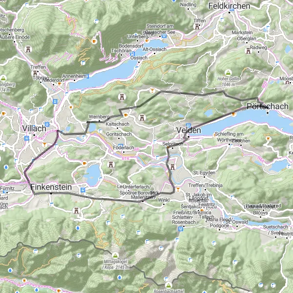 Miniaturekort af cykelinspirationen "Wörthersee Panorama Road" i Kärnten, Austria. Genereret af Tarmacs.app cykelruteplanlægger