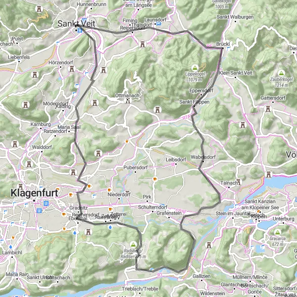 Kartminiatyr av "Sankt Veit an der Glan - Otwinskogel Loop" sykkelinspirasjon i Kärnten, Austria. Generert av Tarmacs.app sykkelrutoplanlegger
