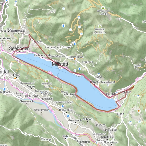 Map miniature of "Gravel Adventure Around Millstätter See" cycling inspiration in Kärnten, Austria. Generated by Tarmacs.app cycling route planner