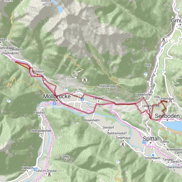 Kartminiatyr av "Naturskjønn grusvei tur nær Seeboden" sykkelinspirasjon i Kärnten, Austria. Generert av Tarmacs.app sykkelrutoplanlegger