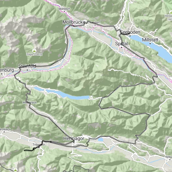 Miniatuurkaart van de fietsinspiratie "Uitdagende roadtrip door Kärnten" in Kärnten, Austria. Gemaakt door de Tarmacs.app fietsrouteplanner