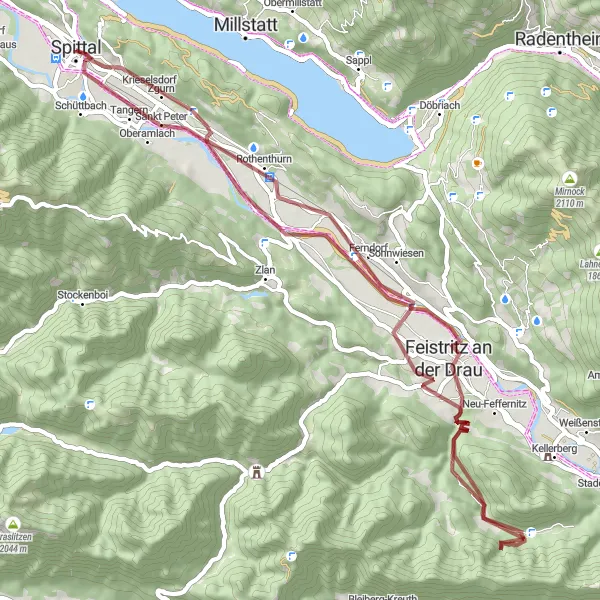 Kartminiatyr av "Eventyrlig opplevelse gjennom Drau-dalen" sykkelinspirasjon i Kärnten, Austria. Generert av Tarmacs.app sykkelrutoplanlegger