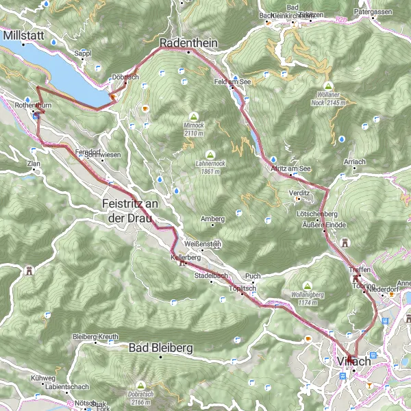 Kartminiatyr av "Lind - Oswaldiberg grustur" sykkelinspirasjon i Kärnten, Austria. Generert av Tarmacs.app sykkelrutoplanlegger