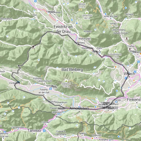 Mapa miniatúra "Graschelitzen - Kreuzen Loop" cyklistická inšpirácia v Kärnten, Austria. Vygenerované cyklistickým plánovačom trás Tarmacs.app