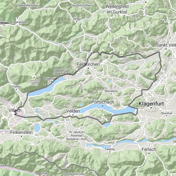 Miniatuurkaart van de fietsinspiratie "Wegroute van St. Agathen und Perau naar Burg Landskron" in Kärnten, Austria. Gemaakt door de Tarmacs.app fietsrouteplanner