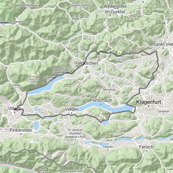 Map miniature of "Road Cycling Tour around Ossiacher See and Beyond" cycling inspiration in Kärnten, Austria. Generated by Tarmacs.app cycling route planner