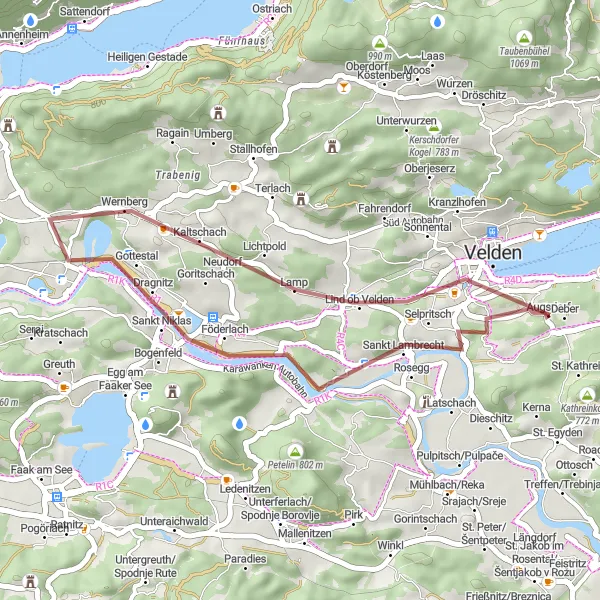 Miniatuurkaart van de fietsinspiratie "Graveltocht langs Natuurlijke Schoonheid" in Kärnten, Austria. Gemaakt door de Tarmacs.app fietsrouteplanner