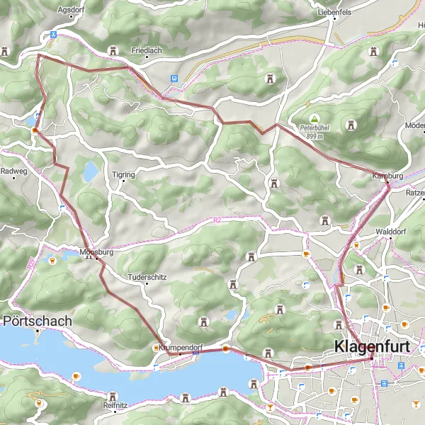 Miniatura della mappa di ispirazione al ciclismo "Esperienza off-road da Viktringer Vorstadt" nella regione di Kärnten, Austria. Generata da Tarmacs.app, pianificatore di rotte ciclistiche