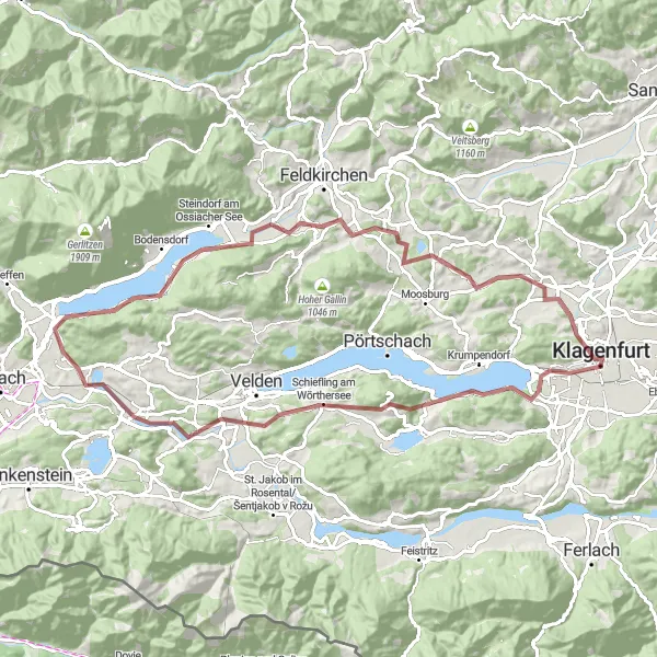 Map miniature of "The Lakes and Castles Gravel Route" cycling inspiration in Kärnten, Austria. Generated by Tarmacs.app cycling route planner