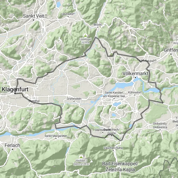 Map miniature of "The Ultimate Road Challenge" cycling inspiration in Kärnten, Austria. Generated by Tarmacs.app cycling route planner