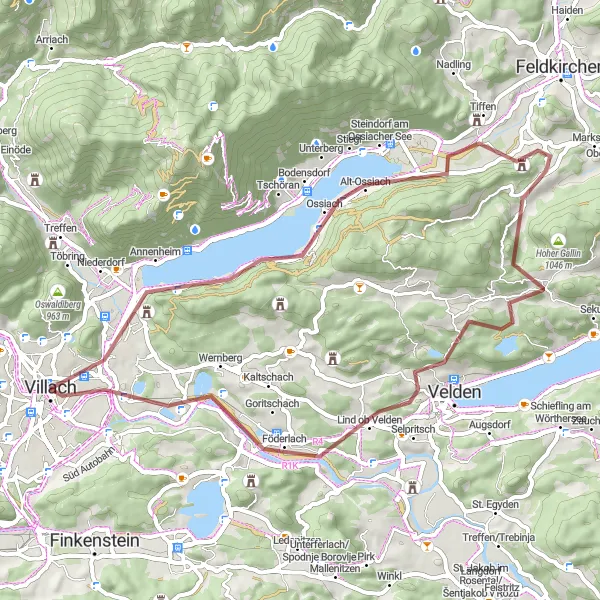 Karten-Miniaturansicht der Radinspiration "Gravel-Abenteuer um Völkendorf" in Kärnten, Austria. Erstellt vom Tarmacs.app-Routenplaner für Radtouren