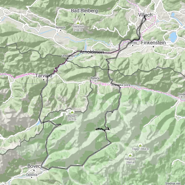 Karten-Miniaturansicht der Radinspiration "Bergtour um Völkendorf" in Kärnten, Austria. Erstellt vom Tarmacs.app-Routenplaner für Radtouren