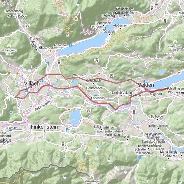 Mapa miniatúra "Cestovanie po okrajoch rieky Gail" cyklistická inšpirácia v Kärnten, Austria. Vygenerované cyklistickým plánovačom trás Tarmacs.app