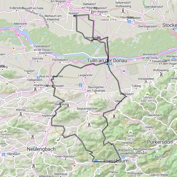 Miniatura mapy "Trasa Absdorf - Stetteldorf am Wagram" - trasy rowerowej w Niederösterreich, Austria. Wygenerowane przez planer tras rowerowych Tarmacs.app