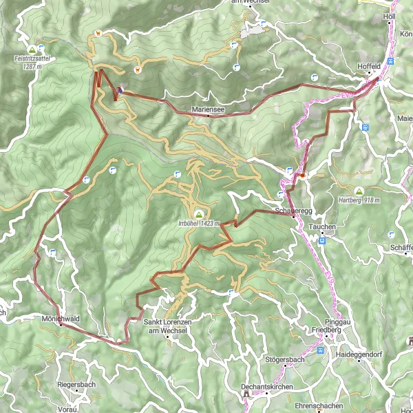 Miniatuurkaart van de fietsinspiratie "Schafkogel Gravelavontuur" in Niederösterreich, Austria. Gemaakt door de Tarmacs.app fietsrouteplanner