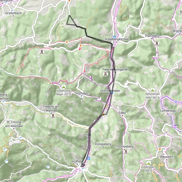 Miniatua del mapa de inspiración ciclista "Ruta Hartberg" en Niederösterreich, Austria. Generado por Tarmacs.app planificador de rutas ciclistas